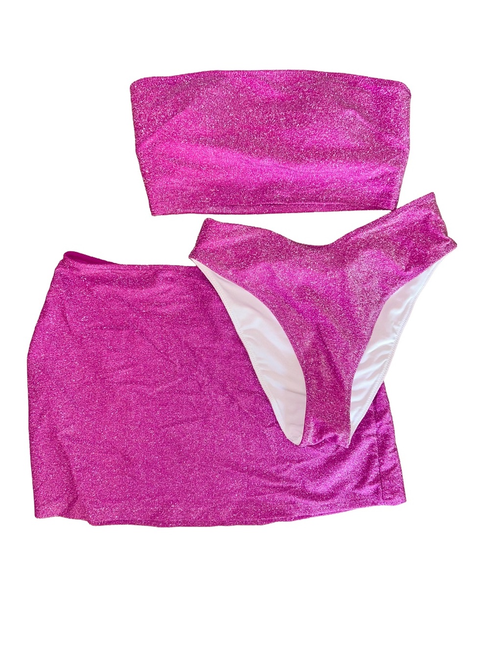 Victoria's Secret Pink Dahlia Magenta Shimmer 3 Piece Swim Suit Set